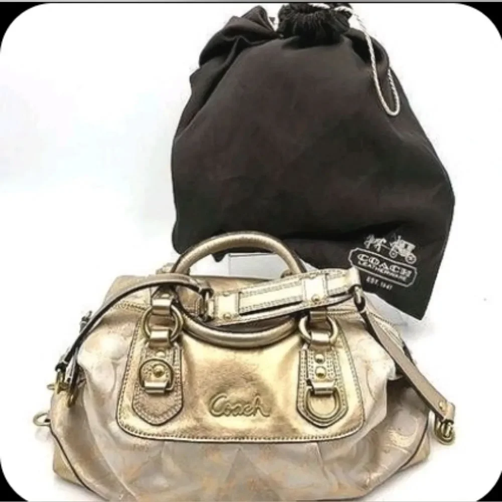 Coach Vintage Y2K Ashley Madison Metallic Gold Tan Satchel Purse Bag